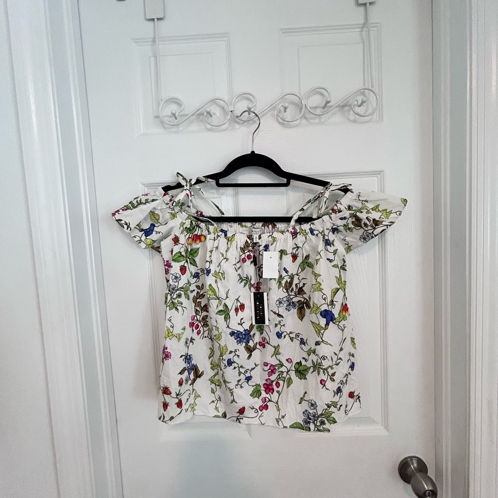 NWT Milly Minis White Floral Fruit Theme Off-Shoulder Tie Shoulder Top. Size 14